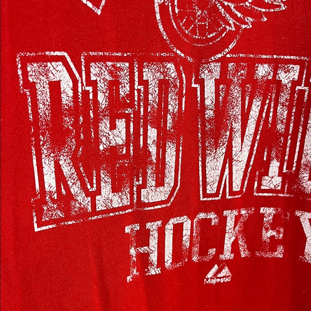 Majestic Top XL Red Gray Detroit Red Wings Hockey Long Sleeve Tee Shirt - Picture 4 of 10